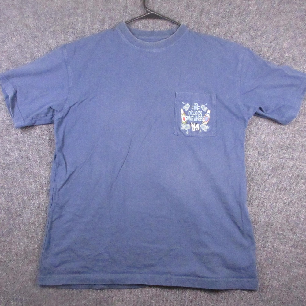Big Dogs Shirt Mens Medium Blue Its Five O'Clock Somewhere Pocket Graphic Tee